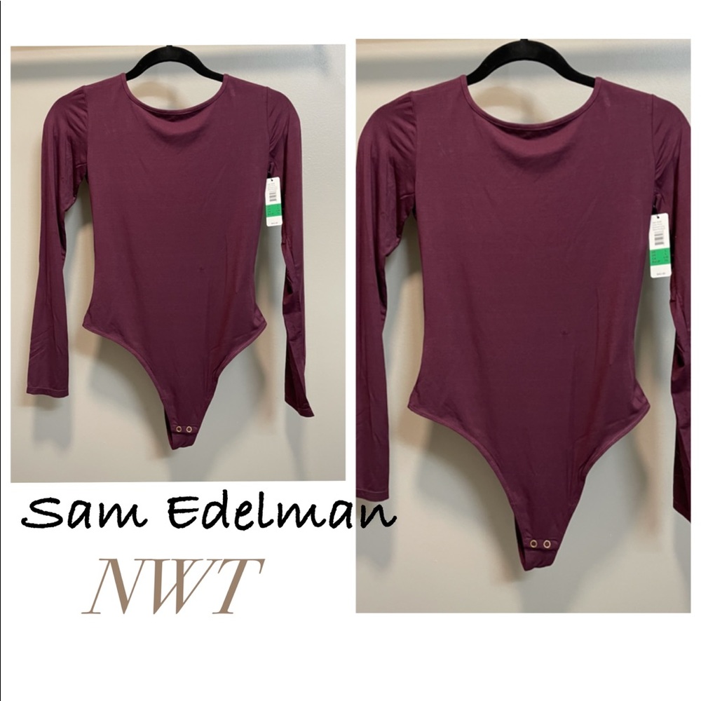 NWT L Edelman bodysuit boatneck long sleeve purple